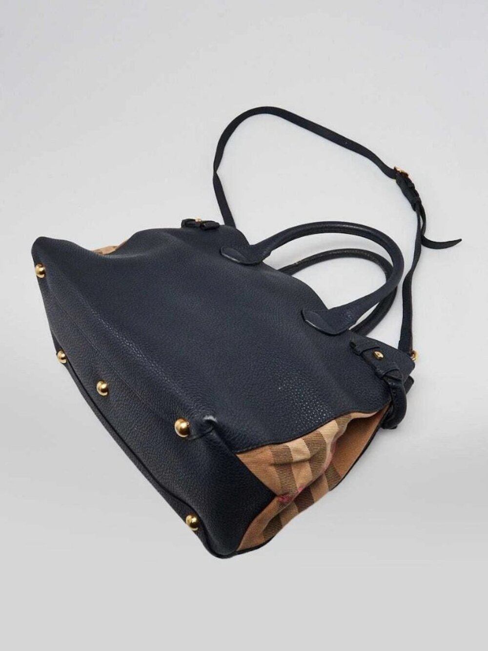 Burberry Blue Pebbled Leather House Check Medium Banner Tote Bag - Picture 3 of 12